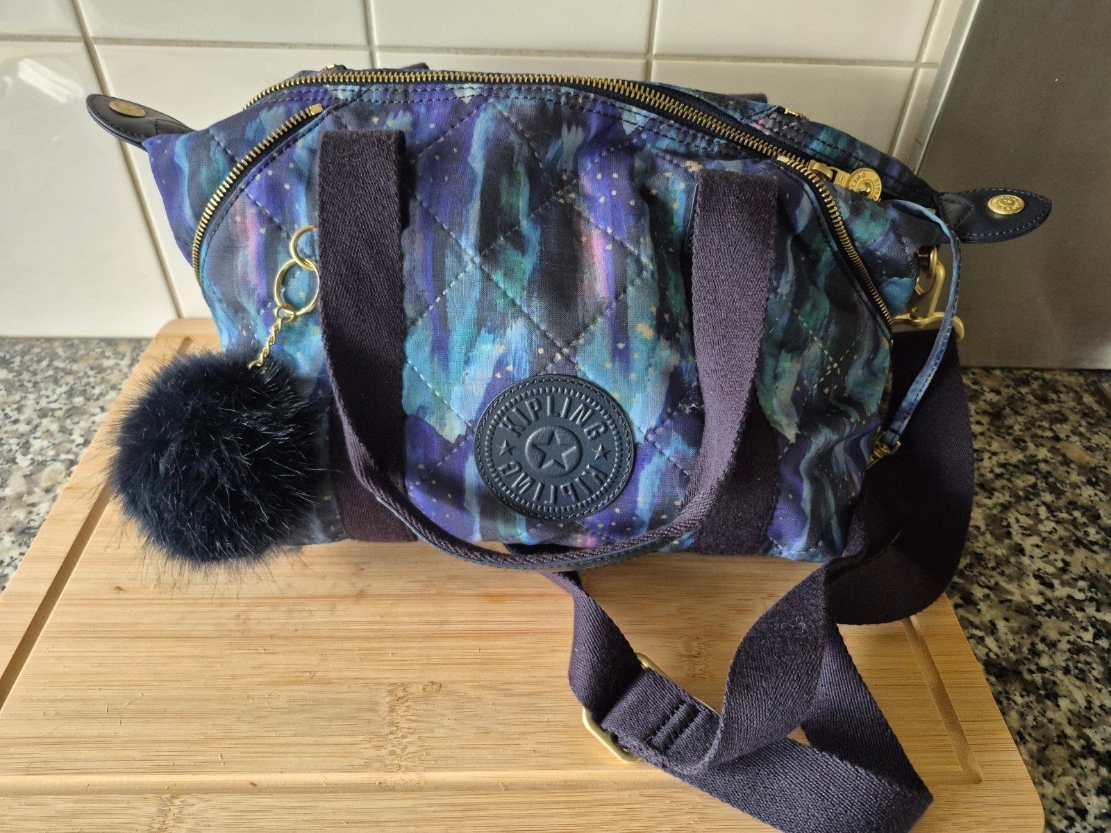 Kipling Handtas/Schoudertasje - Blauw/Paars Patroon, Ophalen of Verzenden, Zo goed als nieuw, Blauw, Handtas