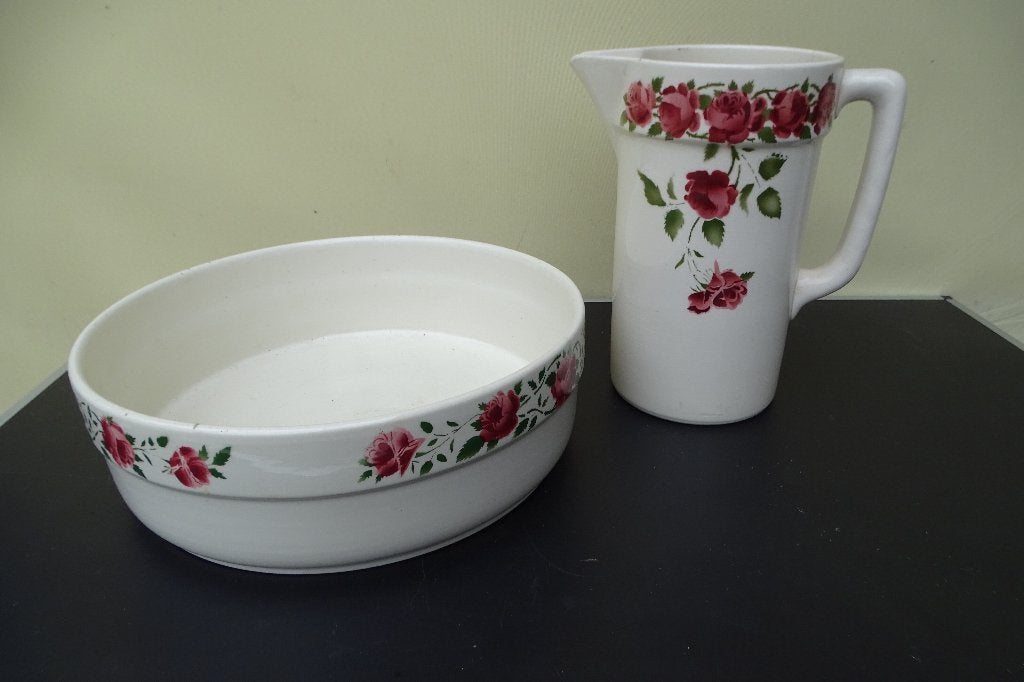 Lampetset, creme met rozen, Antiek en Kunst, Ophalen