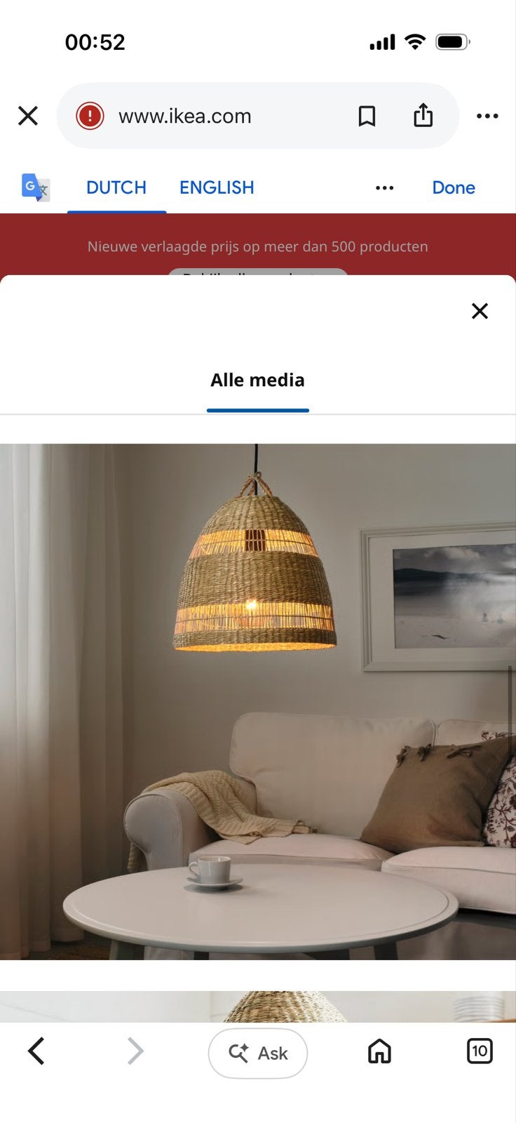 2 IKEA TORARED Hanglampenkappen Zeegras - Handgemaakt, Ophalen, Zo goed als nieuw, Natuurlijk materiaal