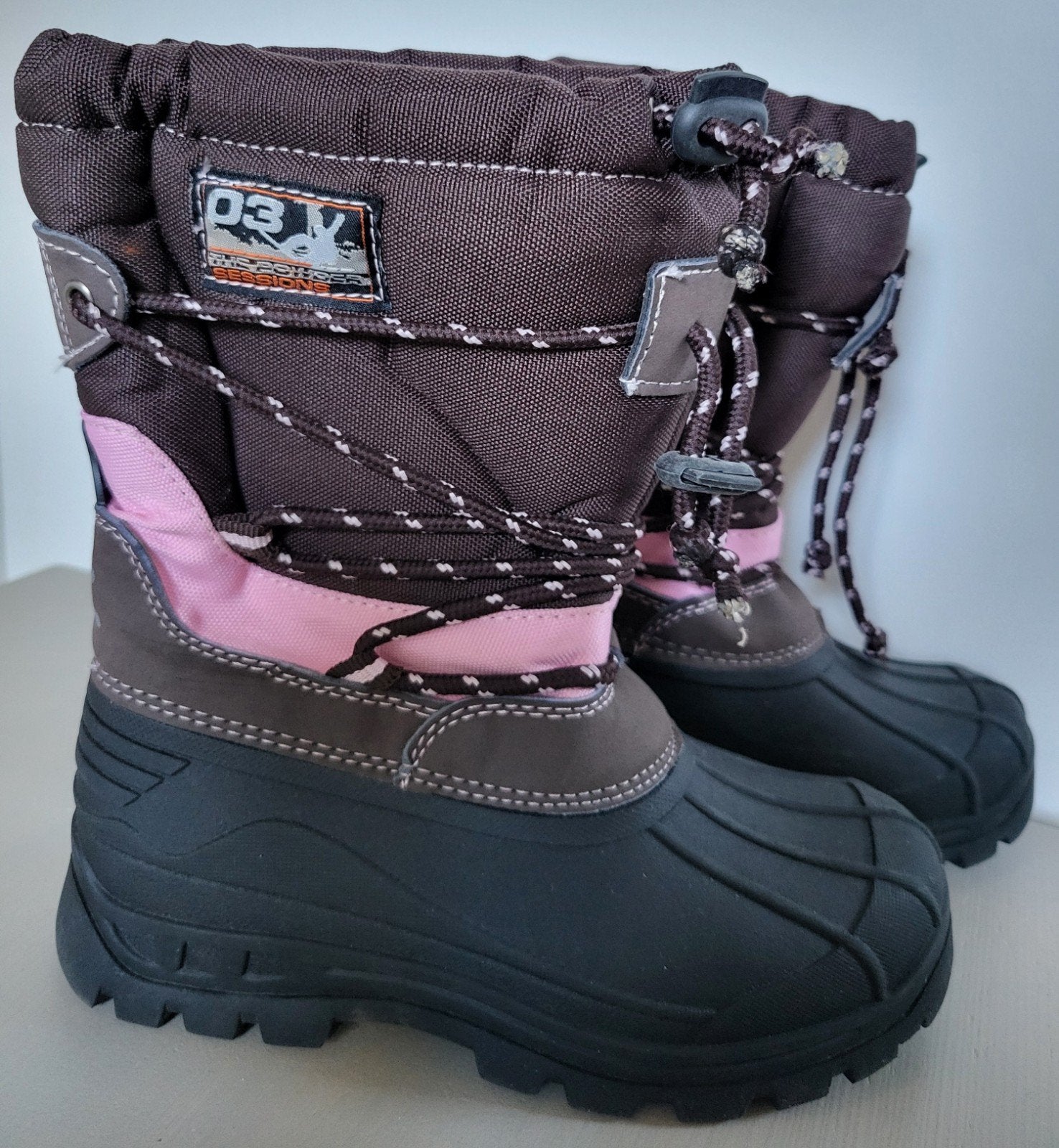 O3 / Othree Kinder Snowboots – Maat 32 – Bruin/Roze (ZGAN), Jongen of Meisje, Ophalen of Verzenden, Laarzen, Zo goed als nieuw