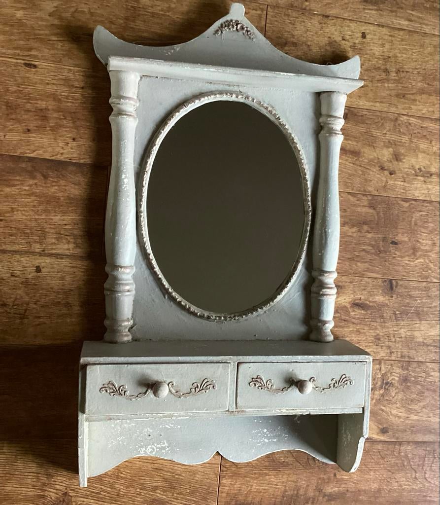 Wandspiegel taupe met lades, met of zonder vogeltjes, Huis en Inrichting, Woonaccessoires | Spiegels, Minder dan 50 cm, Gebruikt