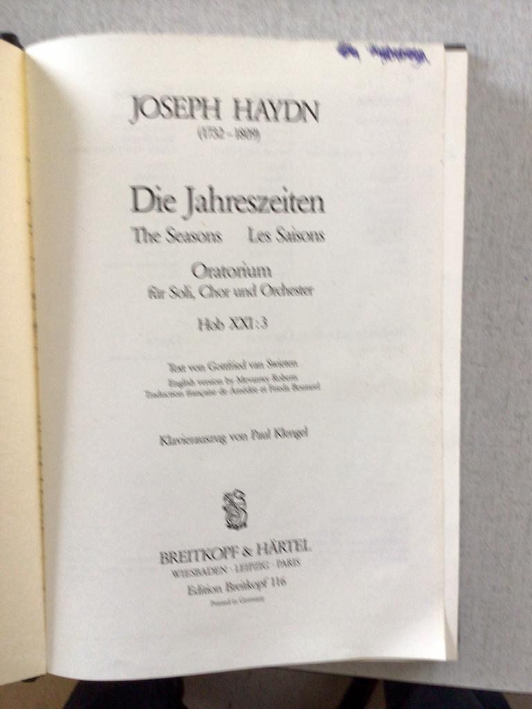 Joseph Haydn, Die Jahreszeiten oratorium jaargetijden, Klassiek, Koor, Ophalen of Verzenden, Zo goed als nieuw