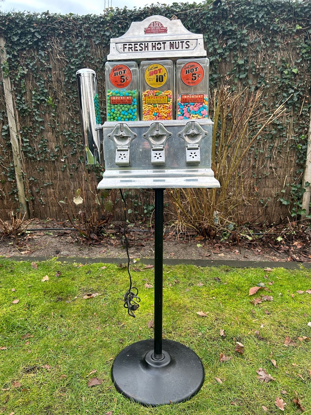 Vintage Ajax 'Fresh Hot Nuts' automaat op standaard, Verzamelen, Automaten | Overige, Ophalen, Gebruikt
