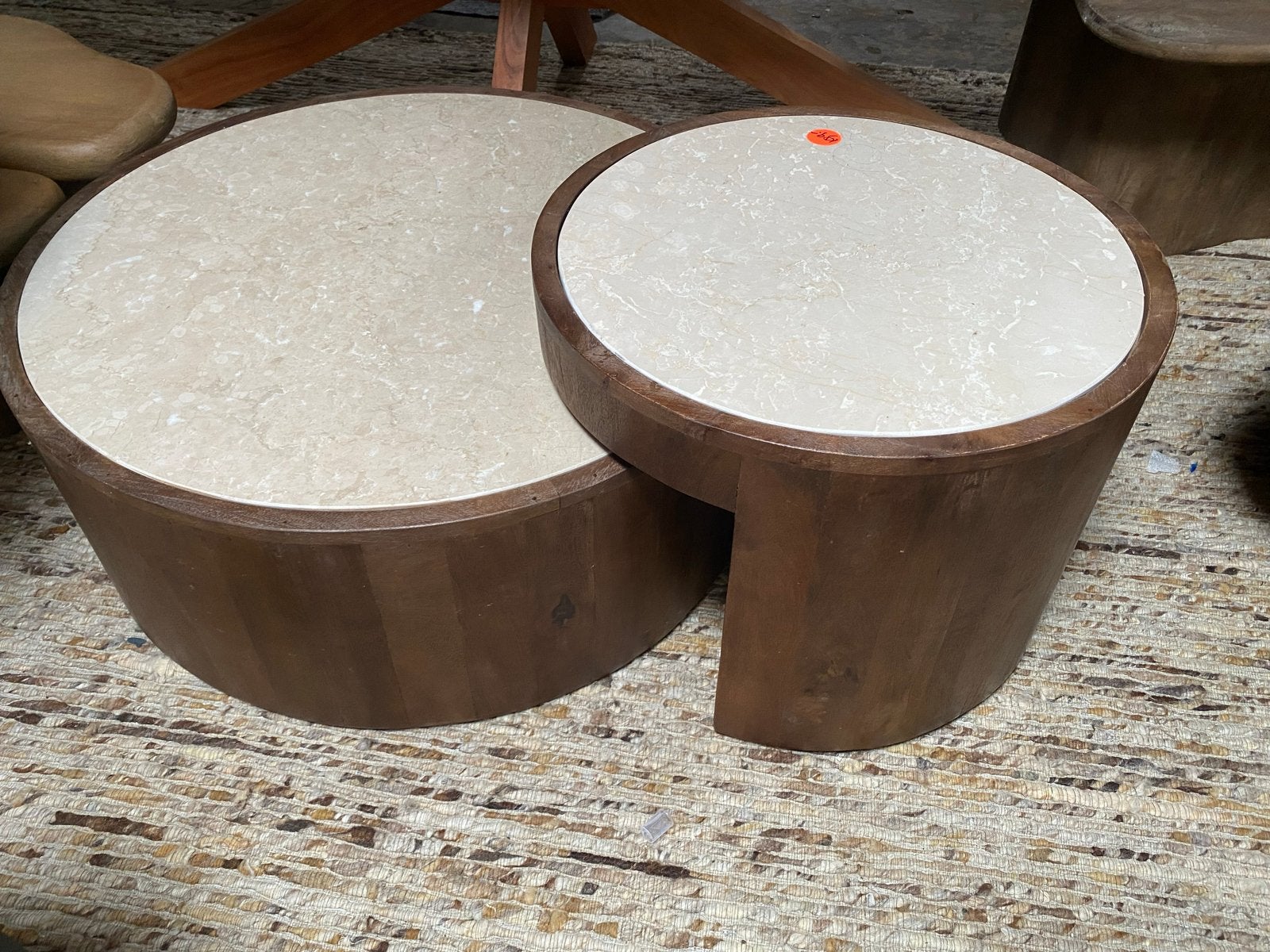 Salontafel set echt beige marmer B-keuze hoge korting, Ophalen, Overige materialen, Rond, Nieuw