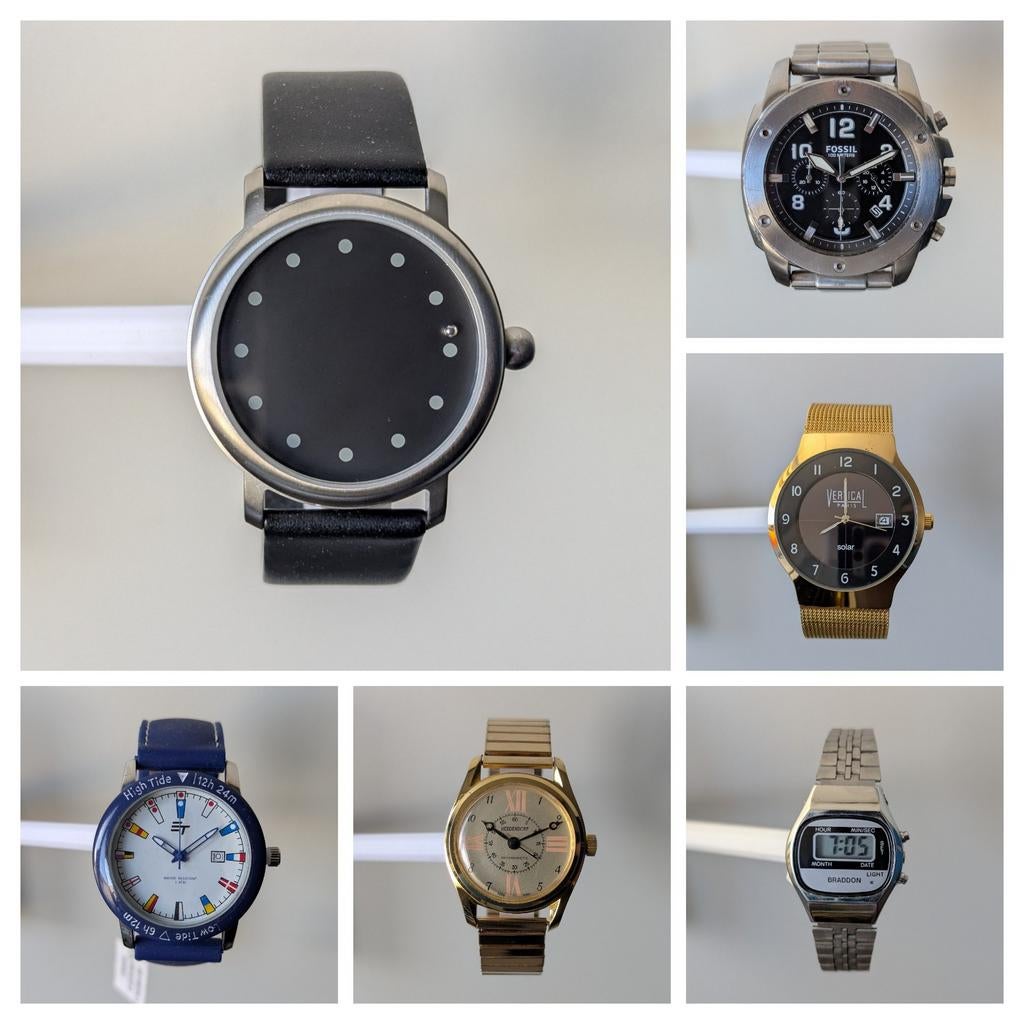 Horloges, verschillende merken (Fossil, Abacus, Braddon, ET), Overige merken, Staal, Gebruikt, Polshorloge