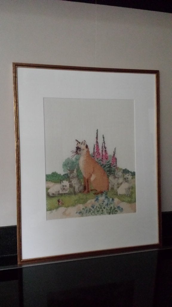 SCHILDERIJ Siamese KAT met 4 Kittens <> Hand Geborduurd, Ophalen of Verzenden, Gebruikt, Handborduren, Overige typen