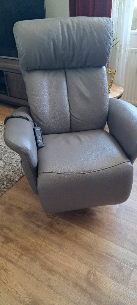 Grijs Lederen opsta stoel elektrische, Ophalen, Minder dan 75 cm, Leer, Zo goed als nieuw