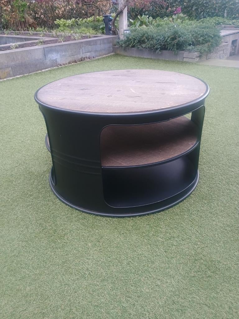 Salontafel op basis van een olievat, Overige houtsoorten, Gebruikt, 50 tot 100 cm, Rond