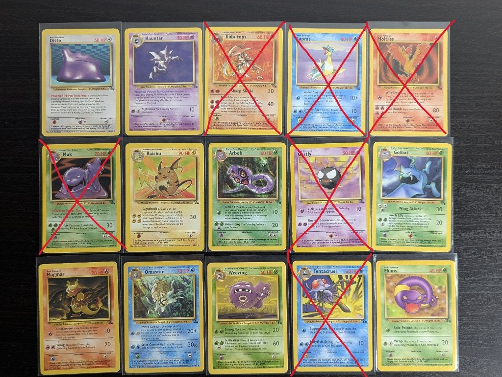15x Fossil Pokémon Kaarten 1999 - Vintage Collectie, Ophalen of Verzenden, Gebruikt, Meerdere kaarten