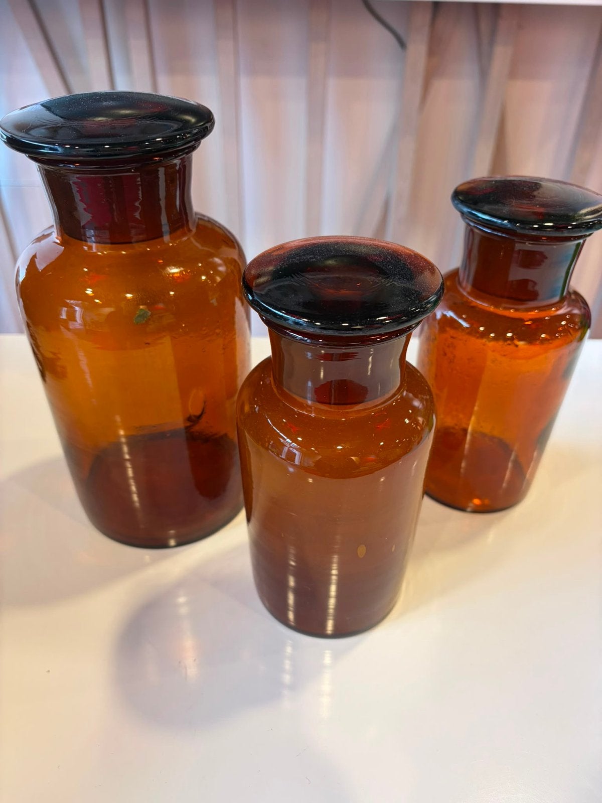Set van 3 bruine glazen apothekersflessen, Ophalen of Verzenden