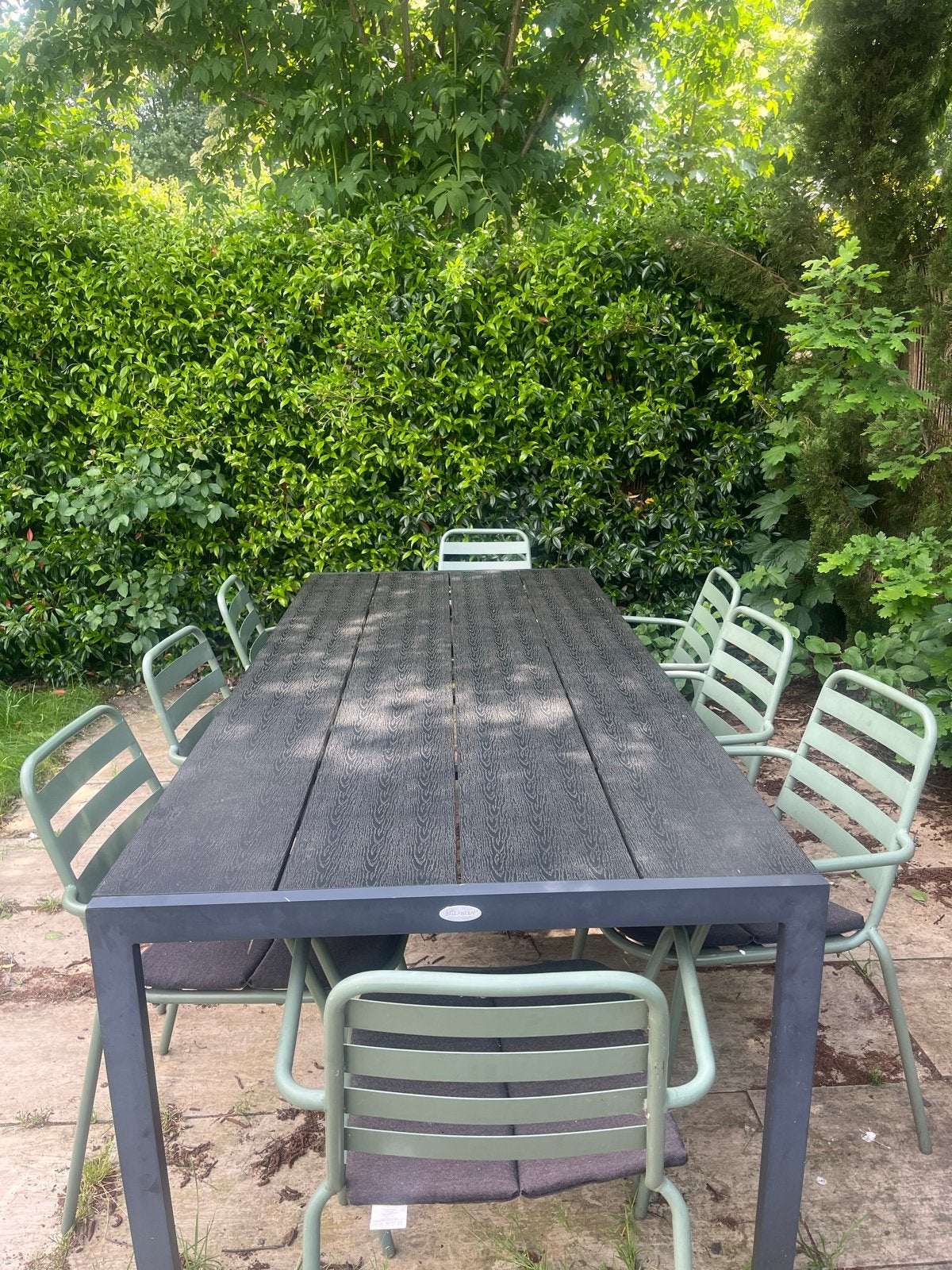 Jysk Jutlandia tuinset met 8 stoelen en kussens, Tuin en Terras, Ophalen, Kunststof, Gebruikt, Eettafel