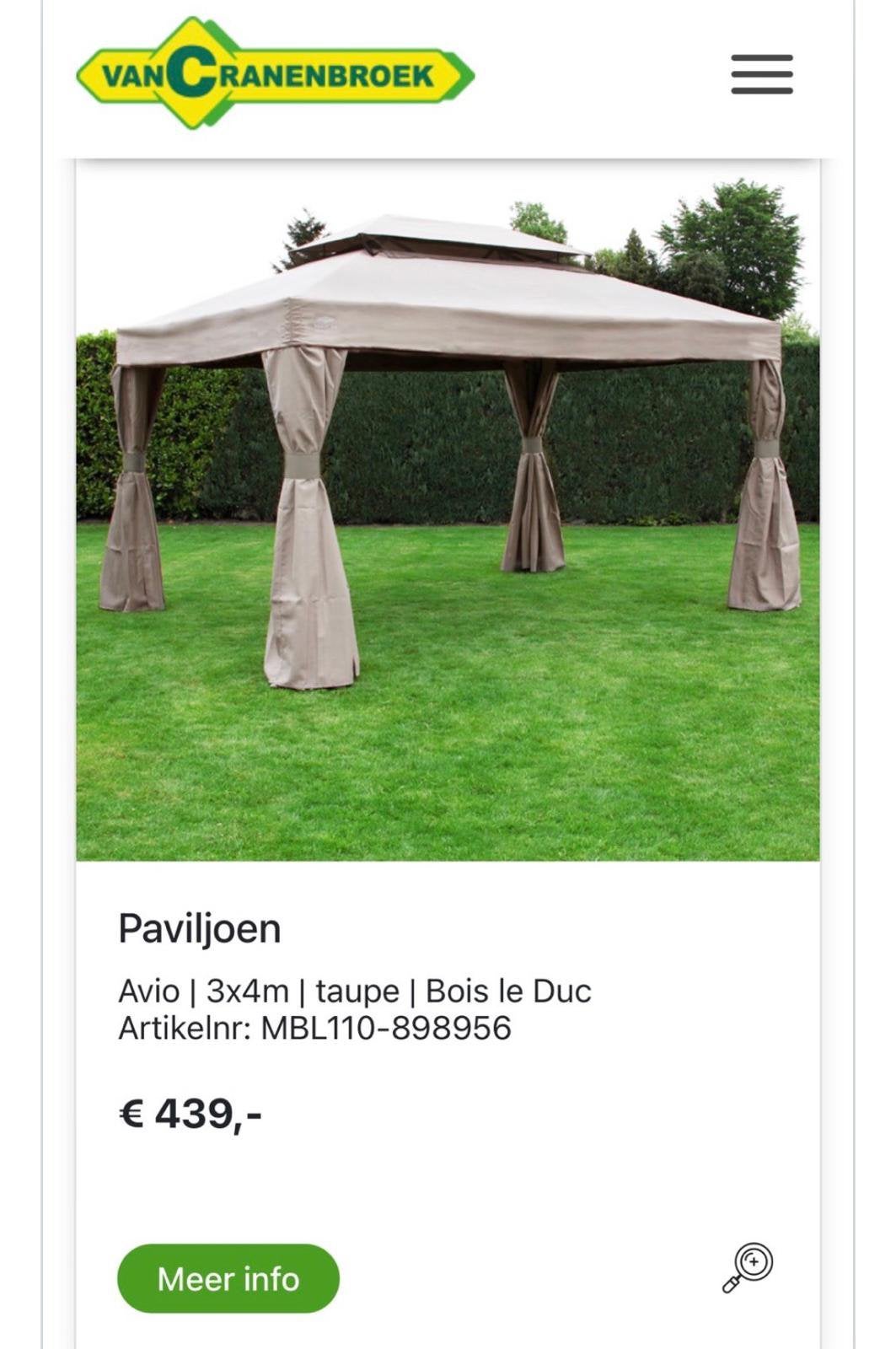 Paviljoen 3x4, Tuin en Terras, Partytenten, Ophalen, Zo goed als nieuw, 4 tot 6 meter, Paviljoen
