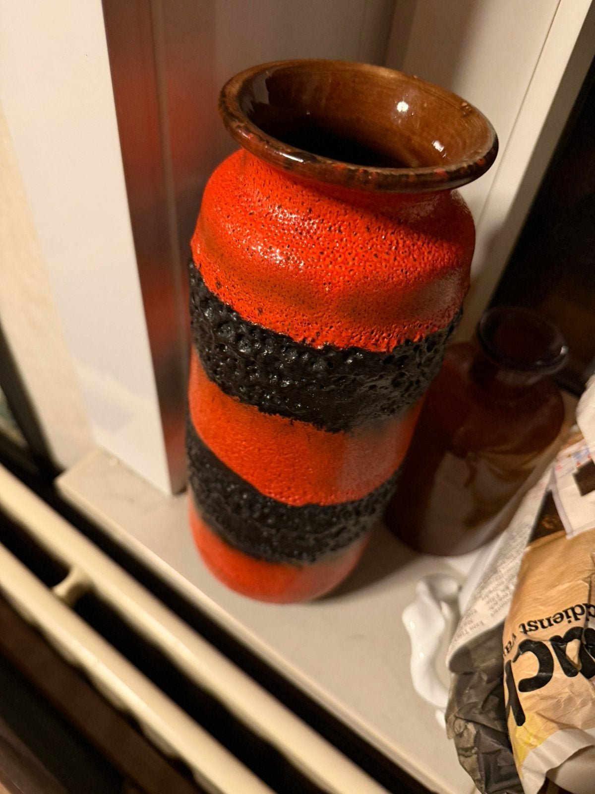 Vaas west germany fat lava vintage oranje bruin, Ophalen of Verzenden