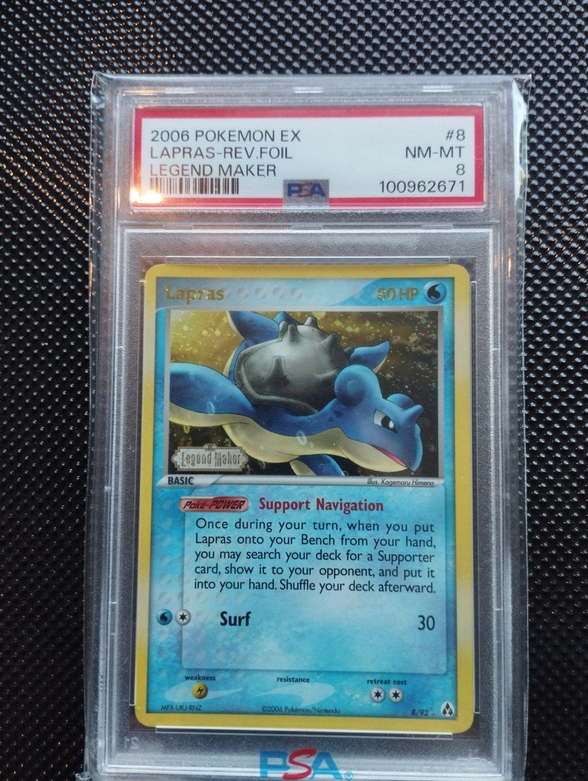 Lapras Reverse Holo Stamped EX Legend Maker PSA8 NM rare, Ophalen of Verzenden, Zo goed als nieuw