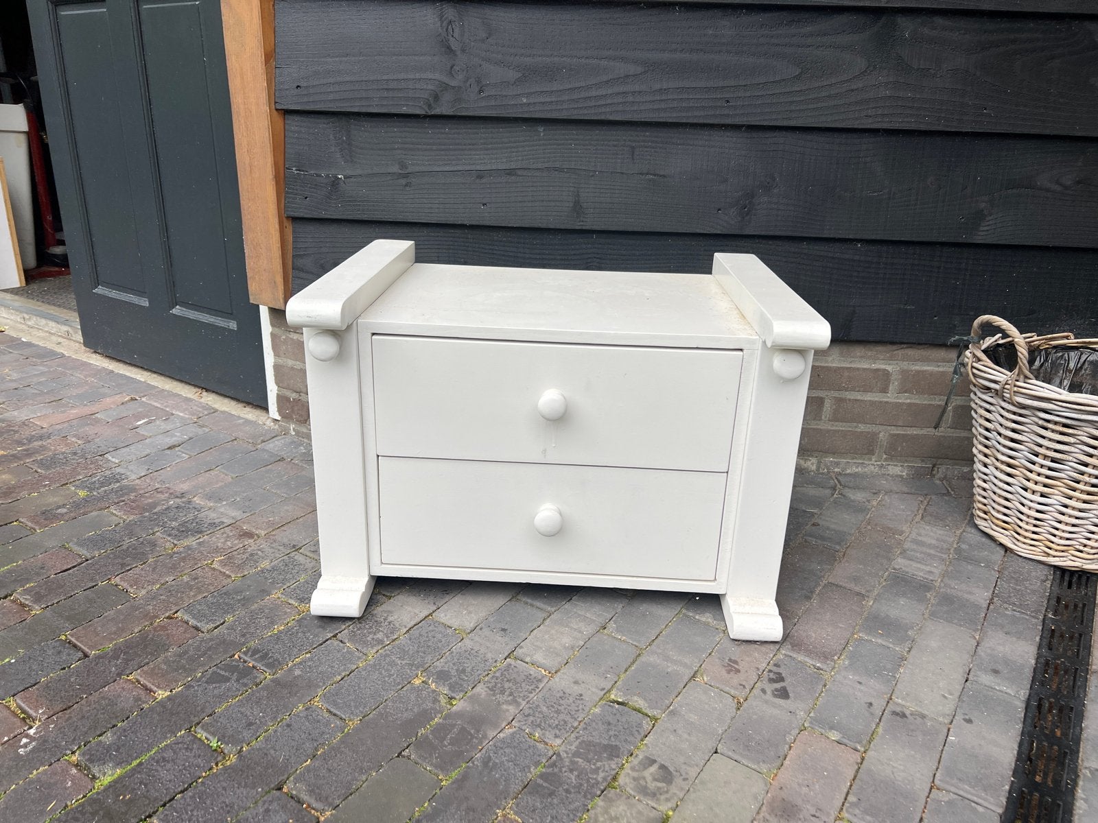 Crème wit ladenkasje met 2 lades, Ophalen, Minder dan 50 cm, Gebruikt, 1 of 2 laden