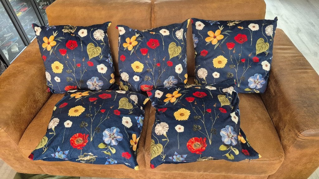Velvet sierkussen met bloemen, Overige merken, Blauw, Vierkant, Wasbaar