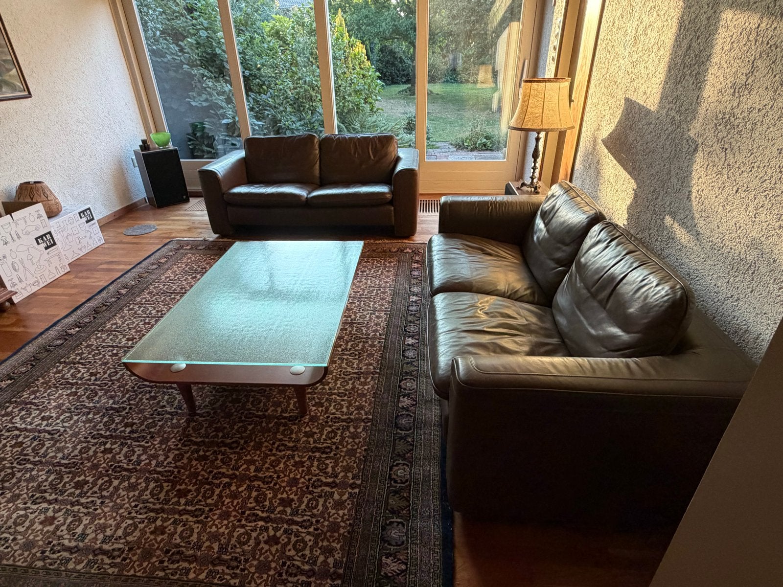 2x 2-zits leren bank bruin, heerlijke plofbank, Ophalen, Gebruikt, Tweepersoons, Leer