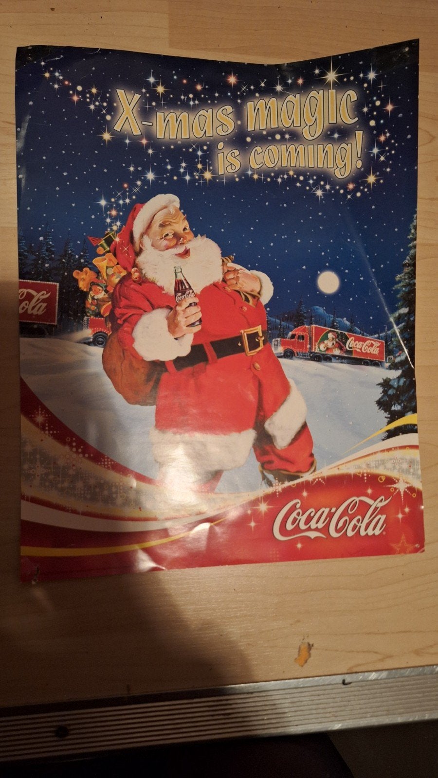 Coca-Cola Kerstman Reclame Poster - X-mas Magic, Verzamelen, Ophalen, Gebruikt, Reclamebord