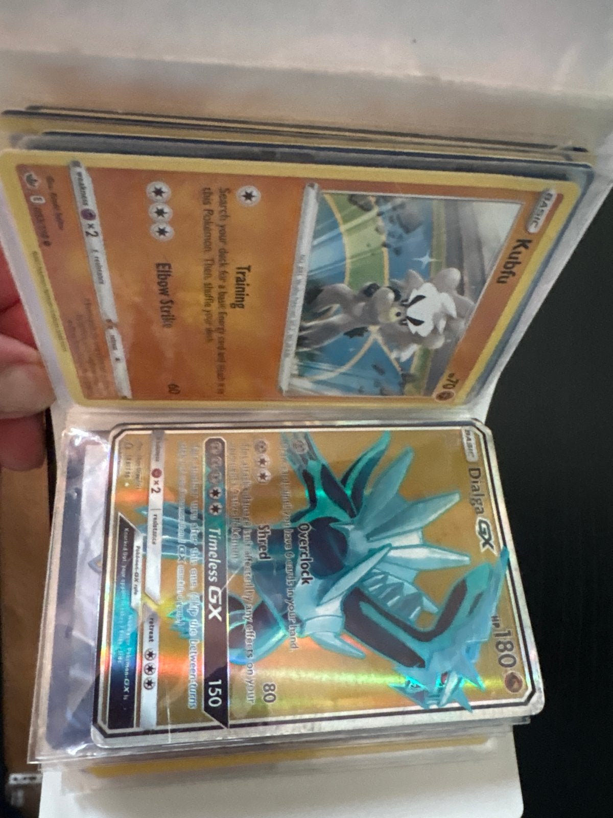 38 Pokémonkaarten inclusief Dialga GX en Kubfu, Ophalen of Verzenden, Gebruikt, Meerdere kaarten, Foil