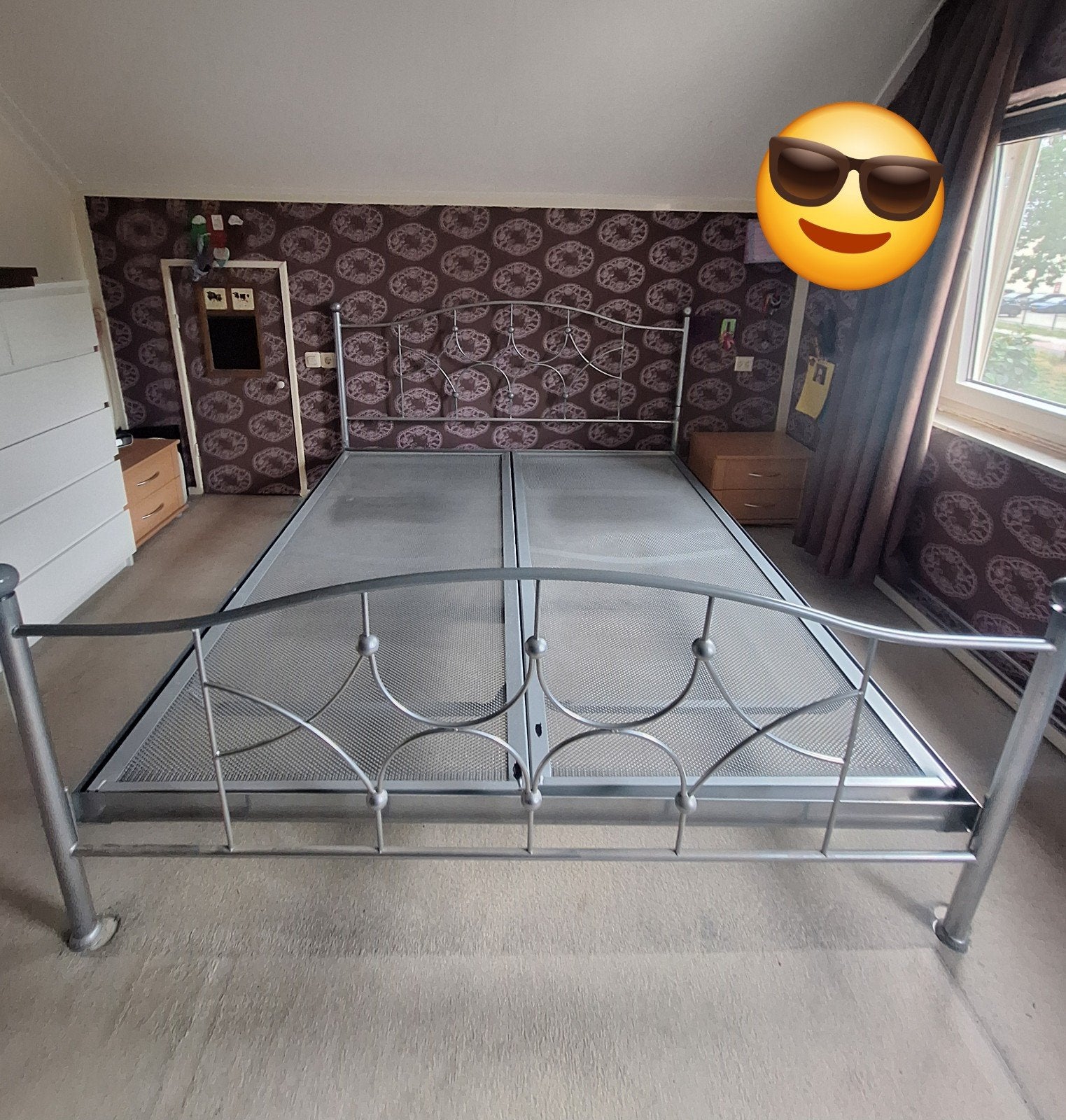 Stevig metalen tweepersoonsbed 180x200 met Auping spiralen, Ophalen, Gebruikt, Tweepersoons, 180 cm