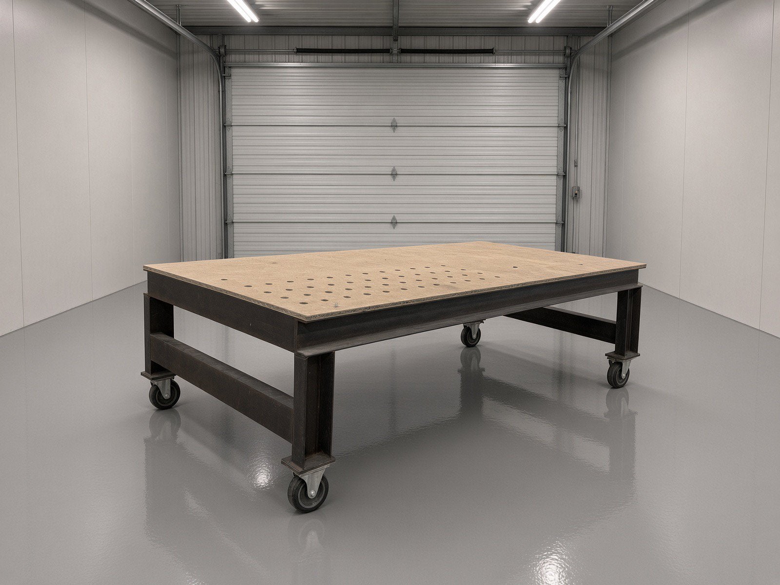 Robuuste stalen werkbank met houten blad en zwenkwielen, Doe-het-zelf en Verbouw, Ophalen, Zo goed als nieuw, 170 cm of meer