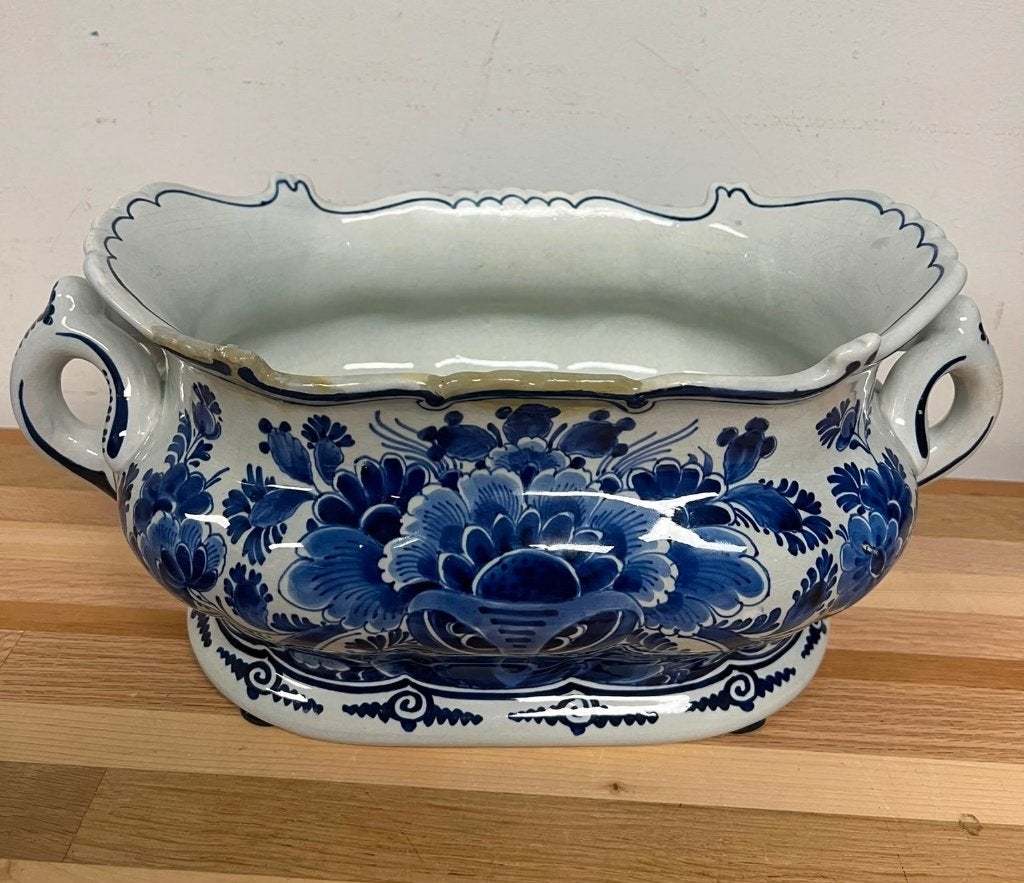 Antieke Delfts blauwe planter uit 1931 - Handgeschilderd, Ophalen of Verzenden