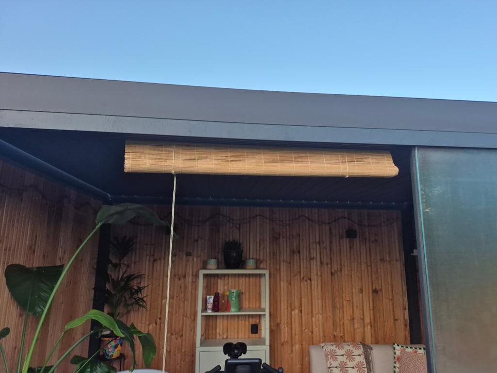 Bamboe rolgordijn voor buiten of binnen, Ophalen, Gebruikt, 100 tot 150 cm, Bruin