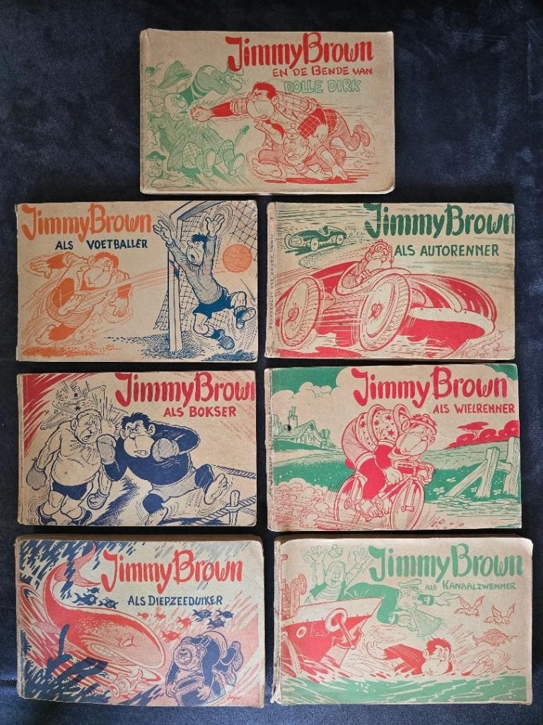 Vintage Jimmy Brown stripboeken, Uitgeversbedrijf "Het Goede Boek", Bussum, Meerdere stripboeken, Ophalen, Gelezen