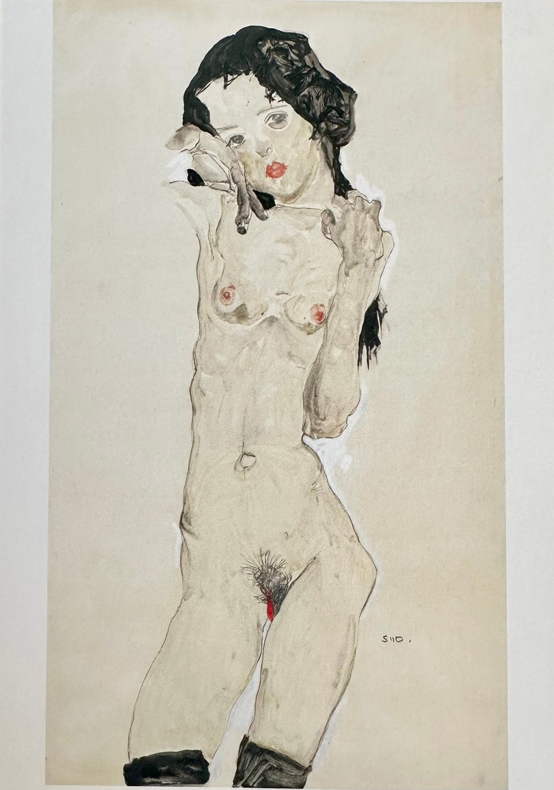 00081 EGON SCHIELE ~ naakt zwartharig meisje, staand (1910), Verzenden, 1980 tot heden, Ongelopen, Overige thema's