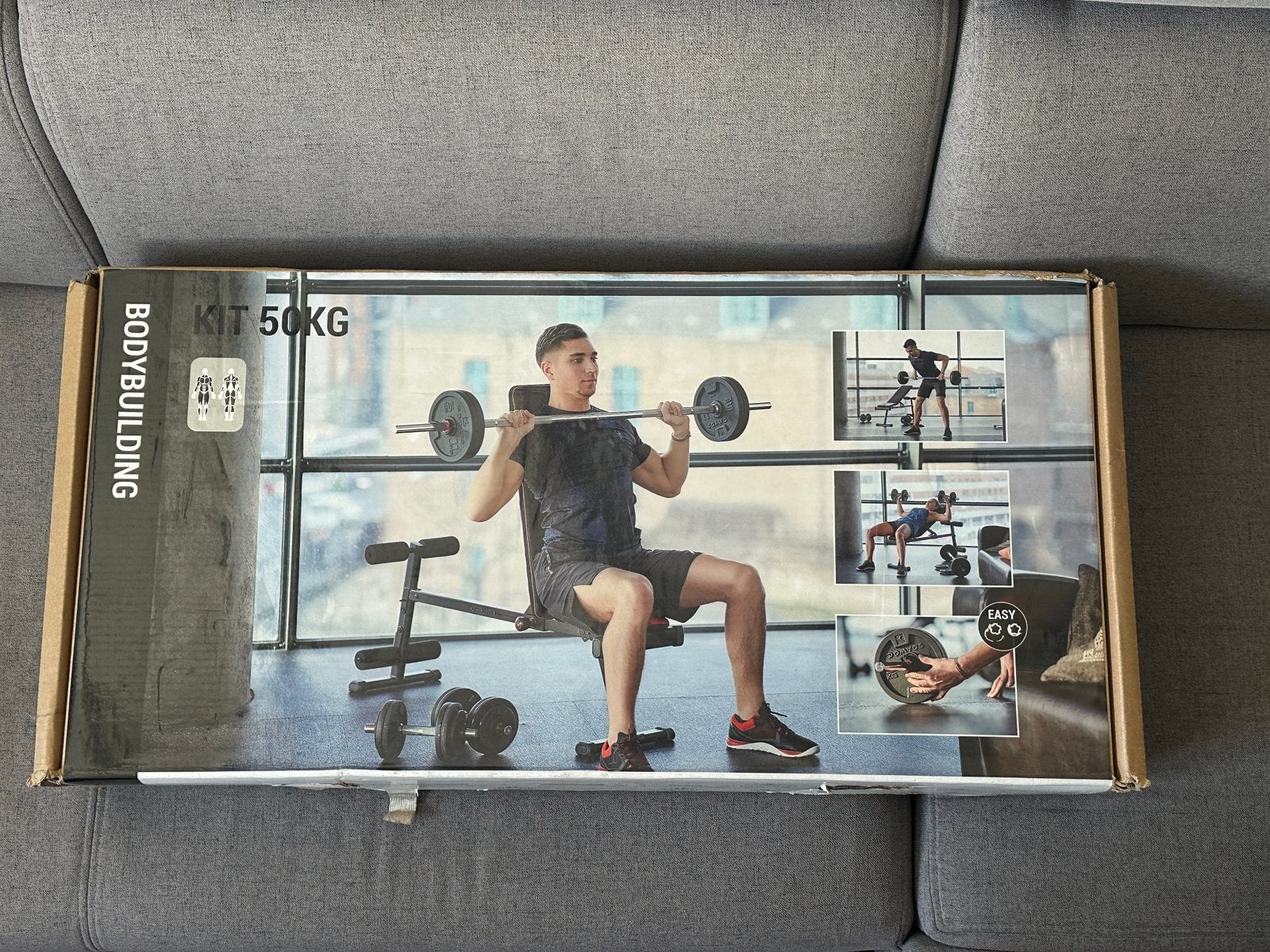 Gewichten set Domyos barbell dumbells 70kg, Ophalen, Zo goed als nieuw, Halterset