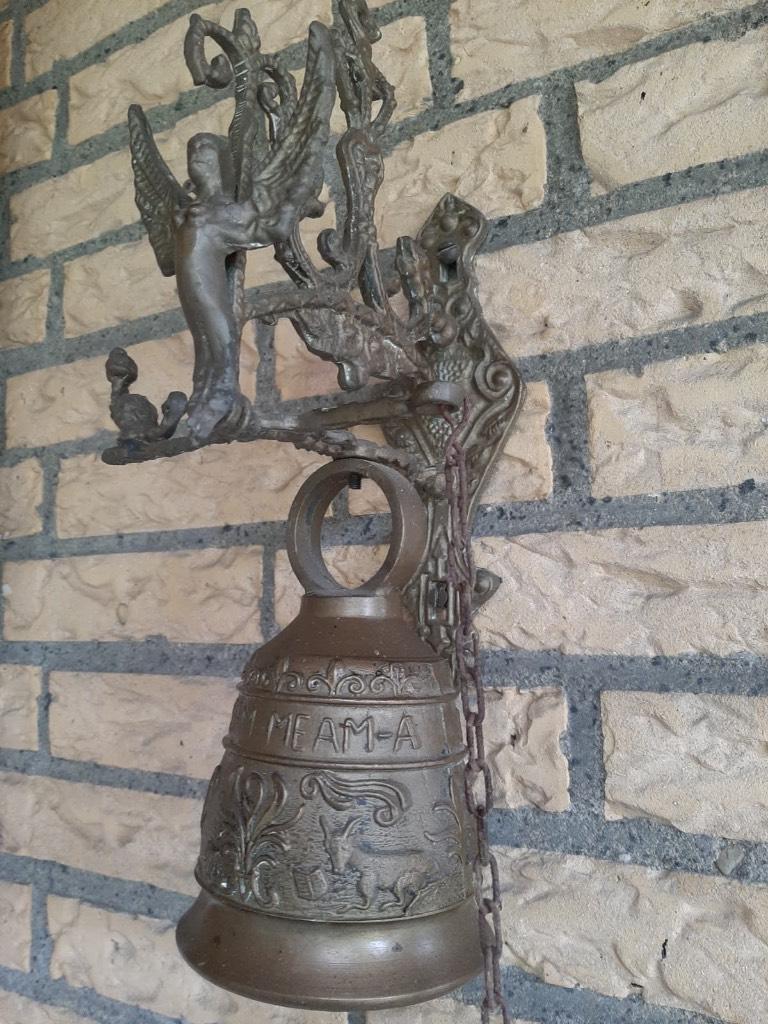Vintage Antieke handbel met schellekoord, Ophalen of Verzenden