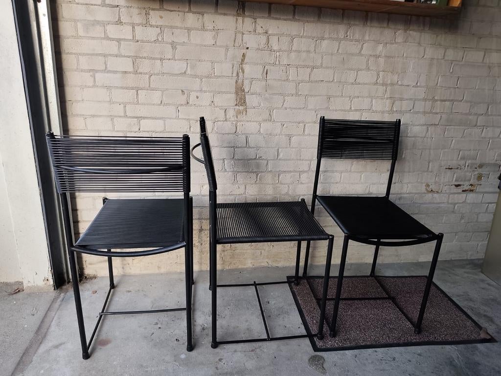 3x Giandomenico Belotti Alias vintage zwarte spaghettistoel, Huis en Inrichting, Stoelen, Ophalen, Gebruikt, Drie, Zwart