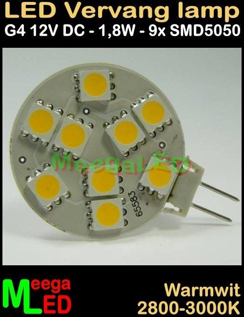 G4 ledspot ledlamp rond 9 SMD5050 - 12Vdc - 1,8 Watt, Led-lamp, Dimbaar, Nieuw, Ophalen of Verzenden