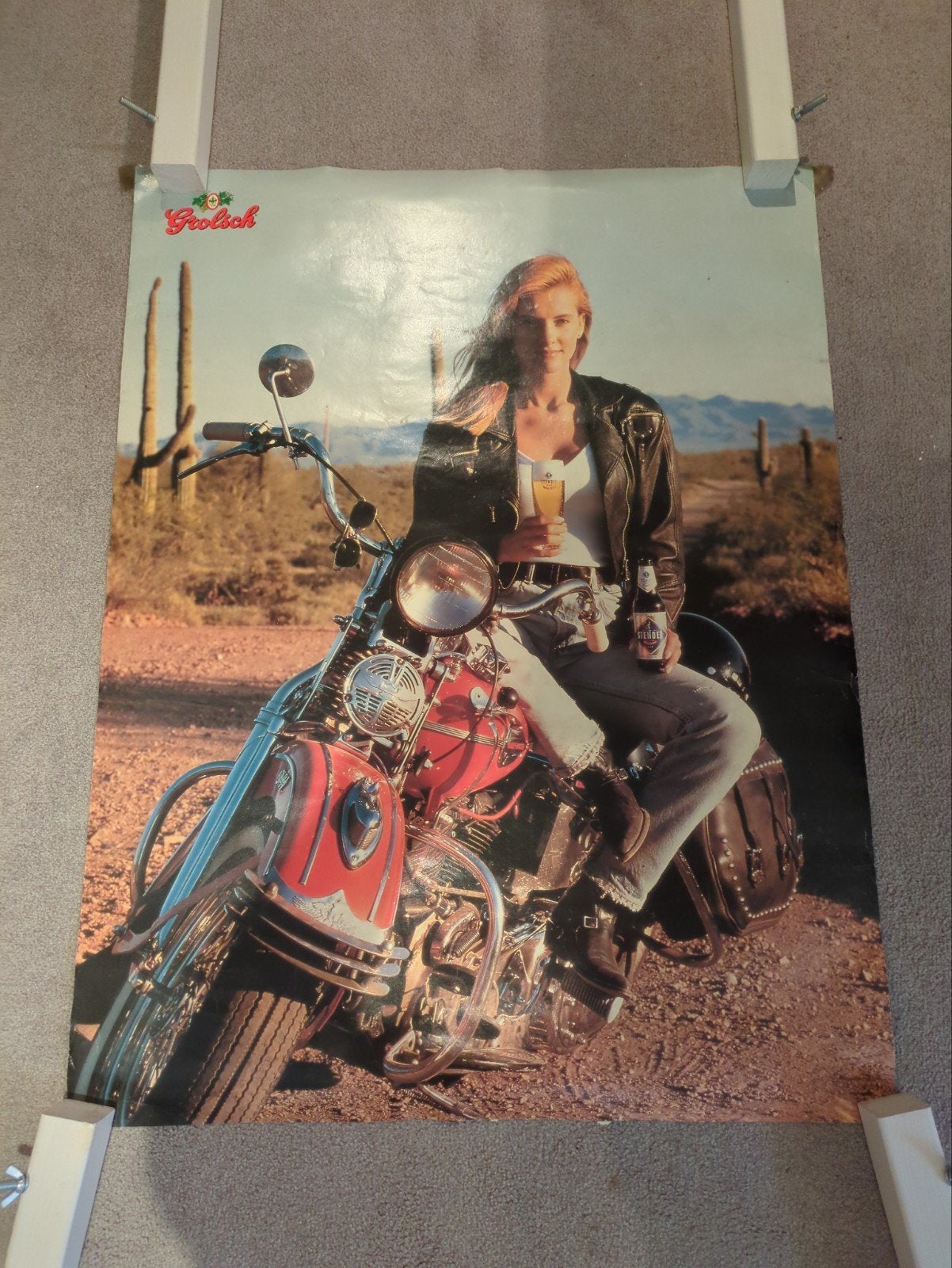 Grolsch Reclame Poster - Motor en Vrouw 90x70, Gebruikt, Rechthoekig Liggend, Ophalen of Verzenden, A1 t/m A3