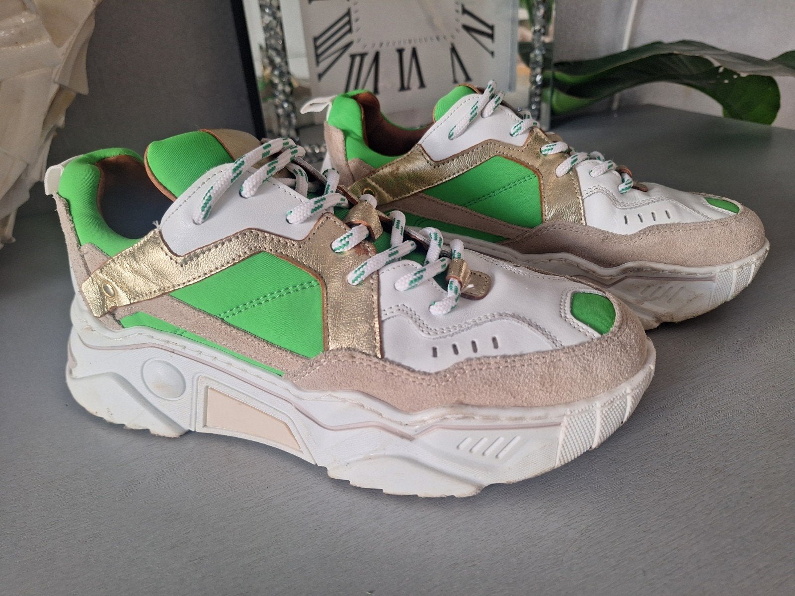 DWARS Leren Sportschoenen Sneakers Maat 38 Wit Groen, Kleding | Dames, DWARS, Ophalen of Verzenden, Zo goed als nieuw, Wit