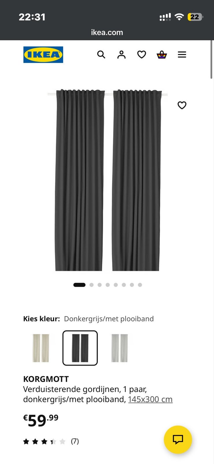 3x IKEA KORGSMOTT Verduisterende Gordijnen, Donkergrijs, Ophalen, Verduisterend, Zo goed als nieuw, Gordijn