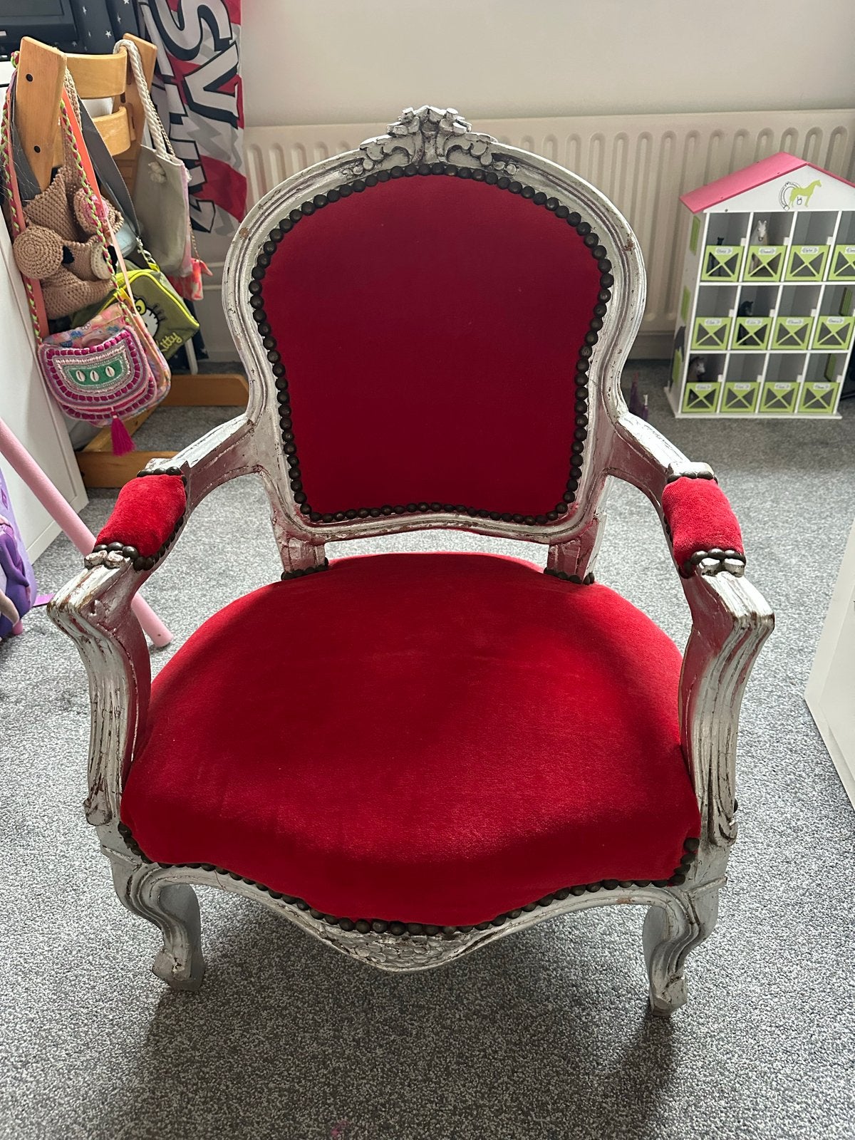Barokke kinderfauteuil rood fluweel, Ophalen