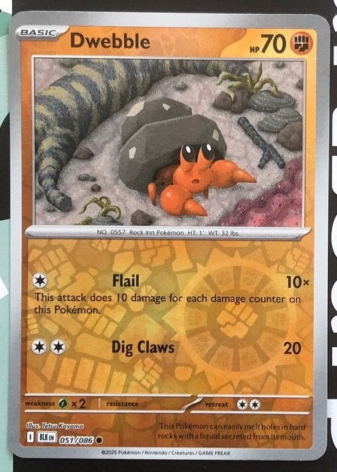 Pokemon - Dwebble (BLK 051) - Reverse holo.., Ophalen of Verzenden, Nieuw, Losse kaart, Foil