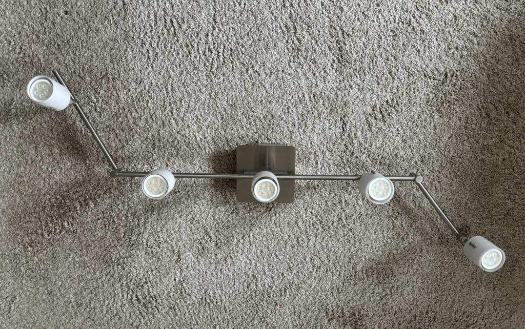 IKEA Plafondlamp met 5 Dimbare LED Spots - Compleet, Gebruikt, Metaal of Aluminium, Ophalen of Verzenden, Led