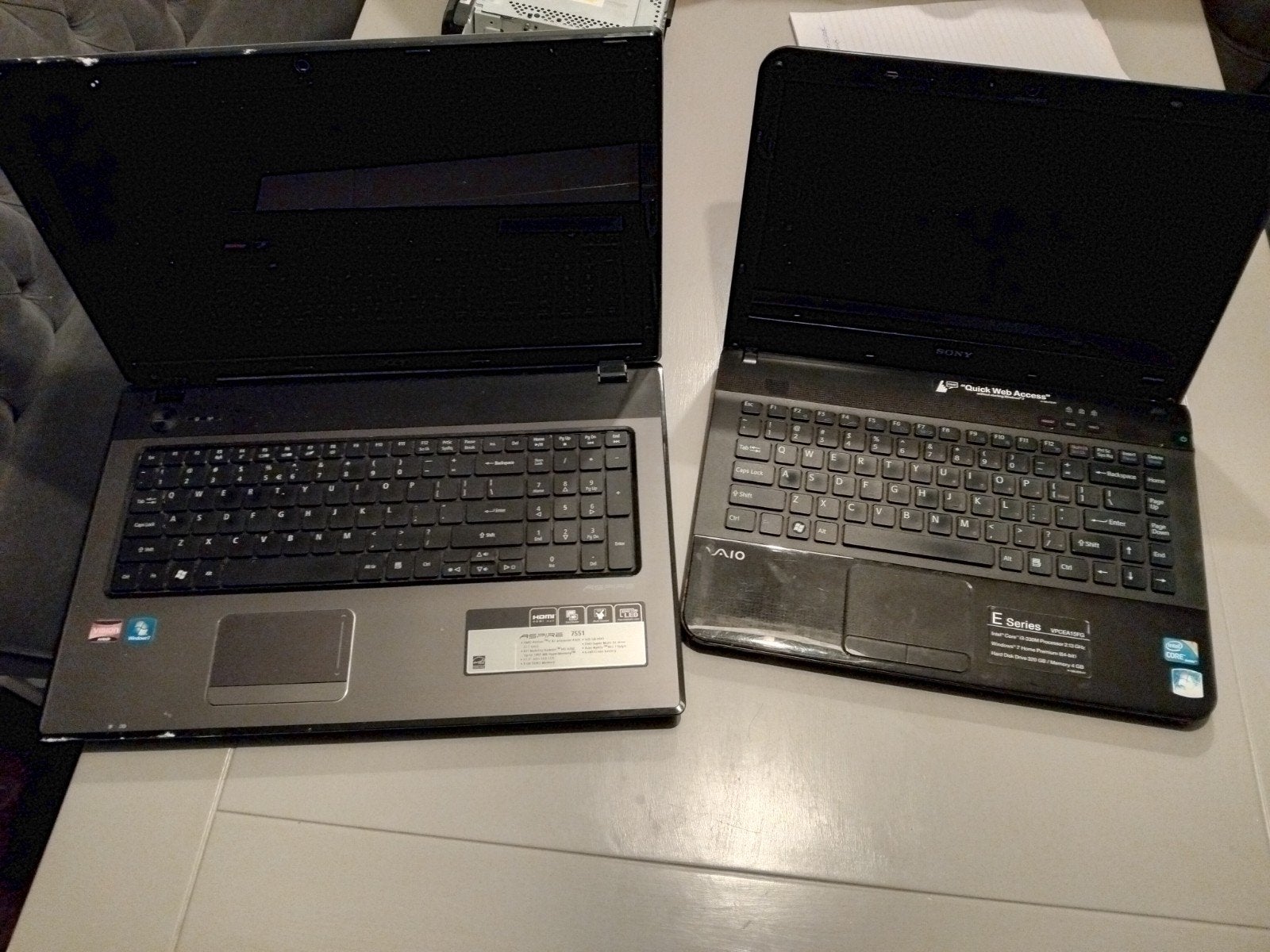 Gebruikte laptops: Sony Vaio en Acer Aspire, Ophalen, Gebruikt, HDD, 2 tot 3 Ghz