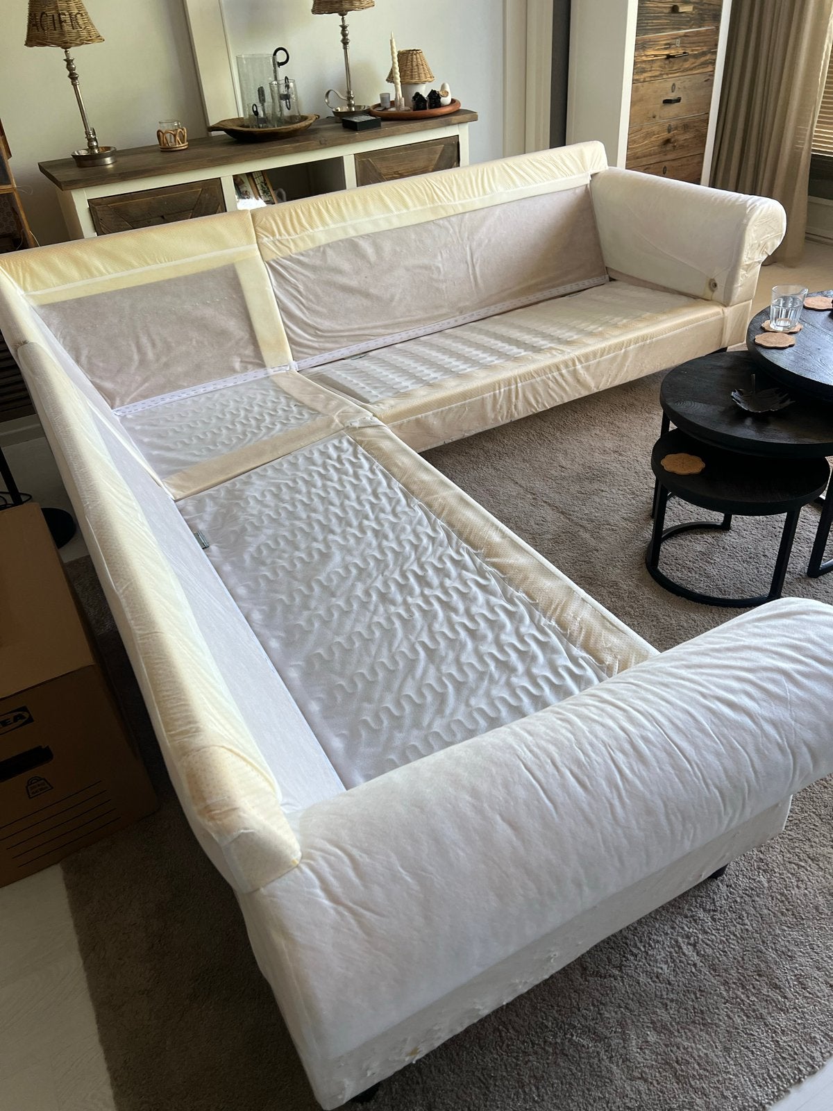 IKEA Ektorp hoekbank zonder hoezen, Huis en Inrichting, Banken | Bankstellen, Ophalen, 250 tot 300 cm, Gebruikt, Hoekbank