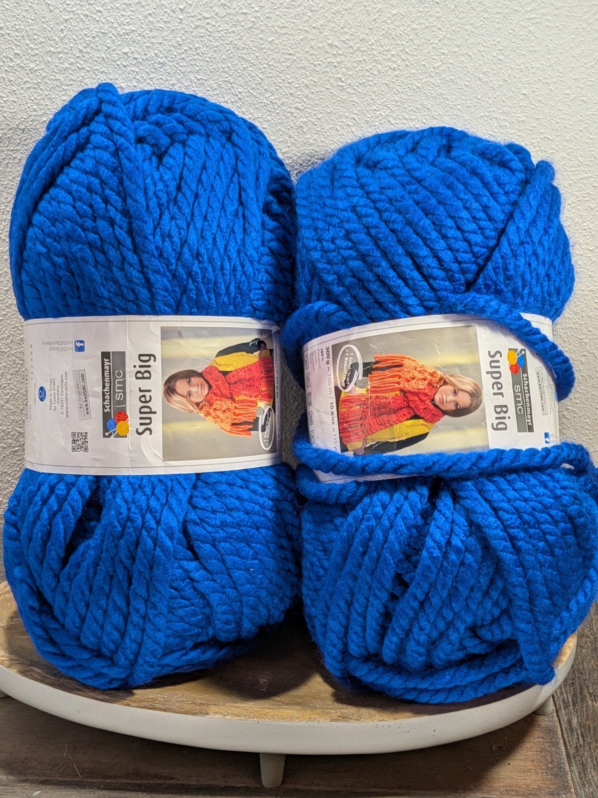set van 2 bollen Schachenmayr Super Big garen in blauw, Ophalen of Verzenden, Nieuw, Breien of Haken, Wol of Garen