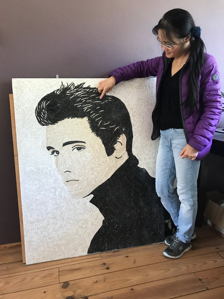 Elvis mozaiek met de hand gemaakt 110 x 80 cm, Antiek en Kunst, Ophalen