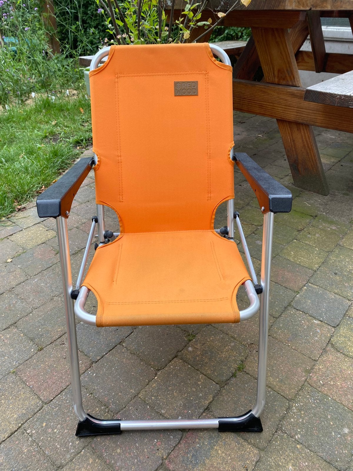 Super leuke retro kampeerstoeltjes kind oranje, Caravans en Kamperen, Ophalen, Zo goed als nieuw, Campingstoel