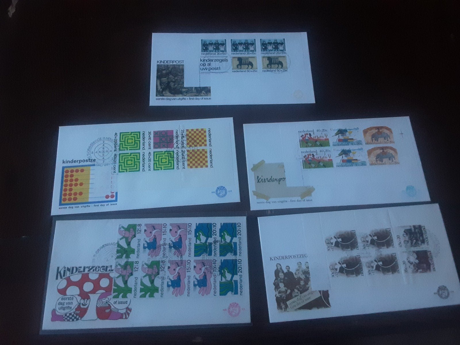 5 stuks FDC NEDERLAND met blokken, Ophalen of Verzenden, Nederland