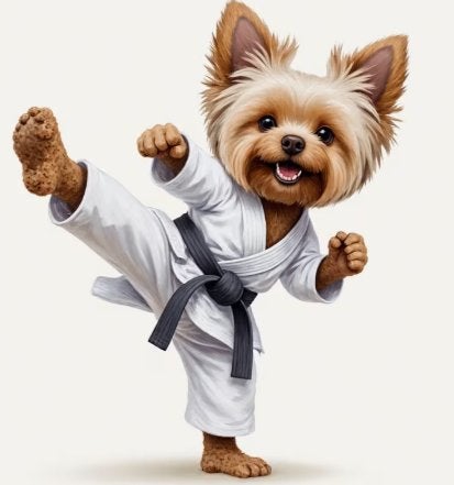 vinyl sticker karate yorkshire hondje, Verzenden