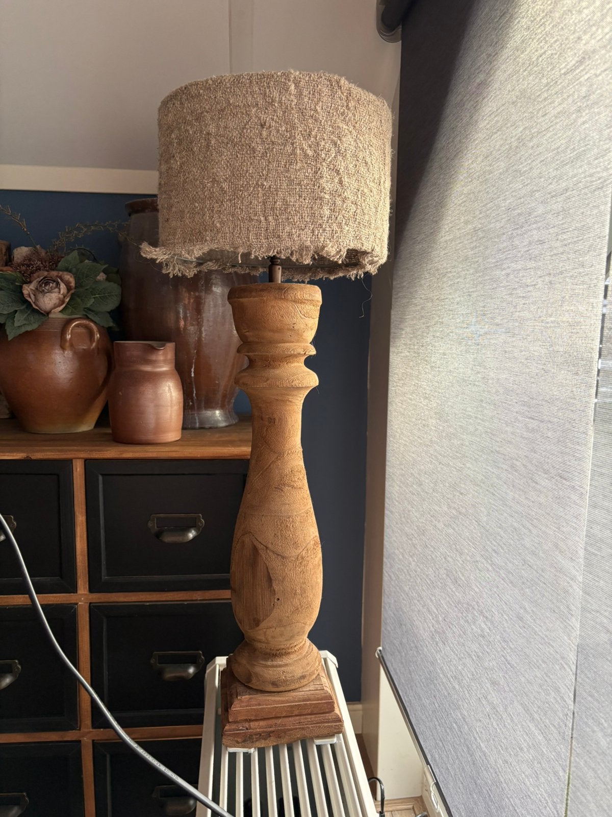 Houten poot 50 cm hoogKapje shabby stof 15 cm, Overige merken, Gebruikt, Hout, Bruin