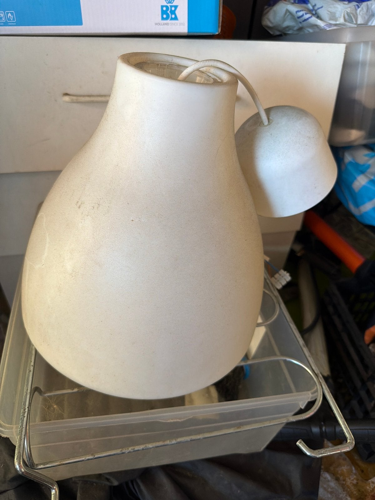 Witte hanglamp, melkglas, vintage stijl, Ophalen of Verzenden, Gebruikt, Glas, E27 (groot)