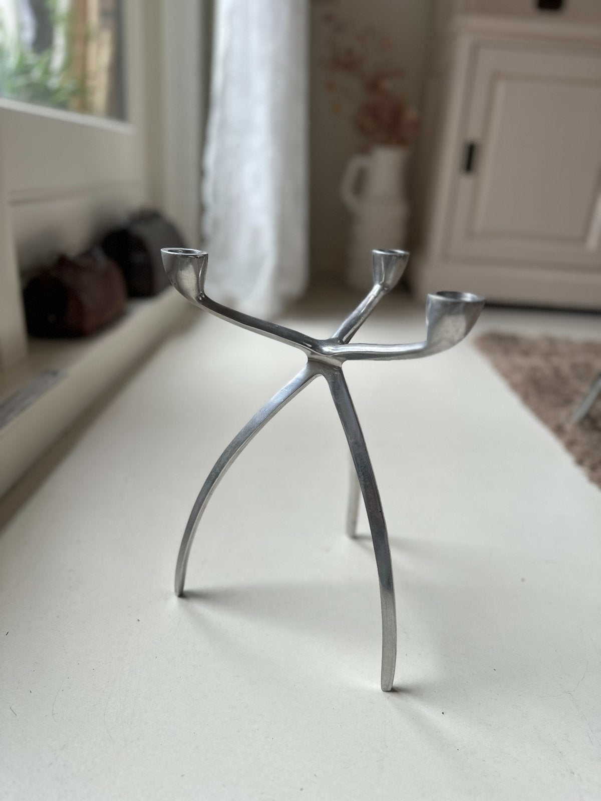 Stijlvolle driearmige kandelaar - Geborsteld aluminium, Ophalen of Verzenden, Overige materialen