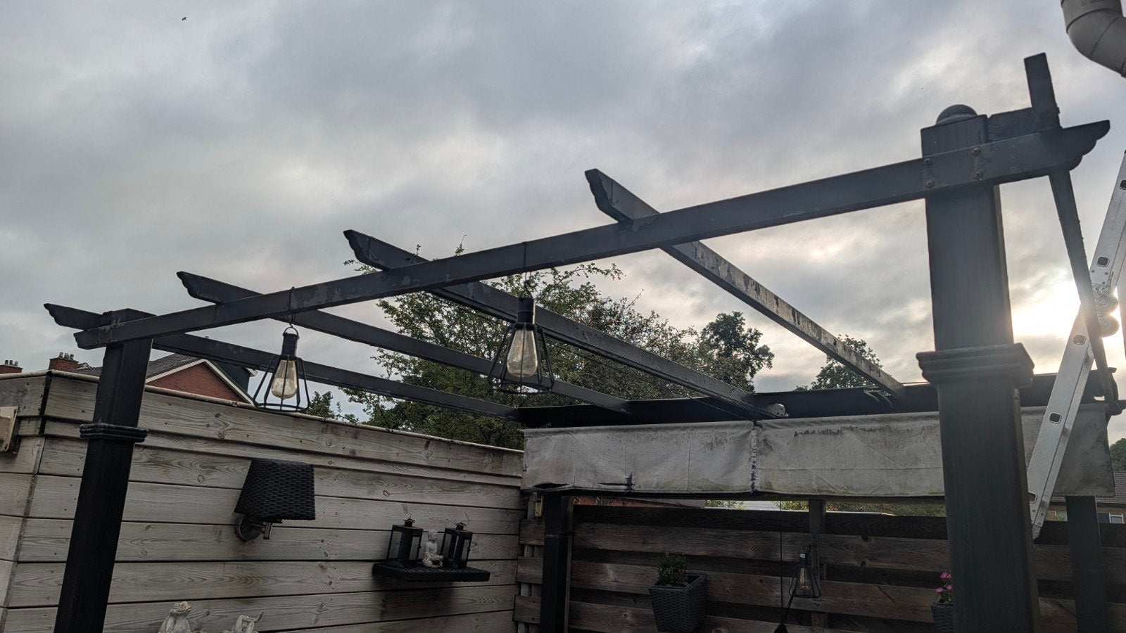 pergola aluminium heeft een likje verf en nieuw doek nodig., Ophalen, Gebruikt, Tuinpaviljoen